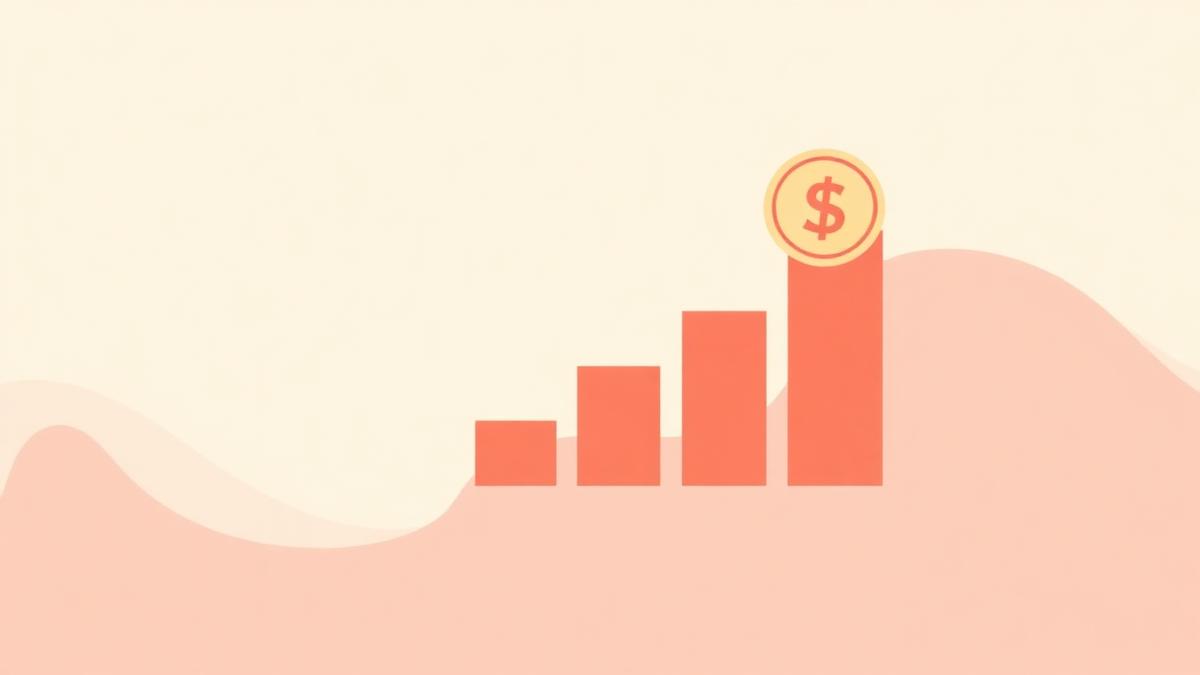 Ilustración de un gráfico de barras ascendente con una moneda